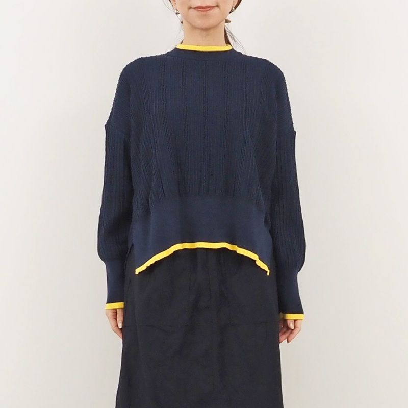 ワイドリブバイカラーコモドニット ブラックxミント