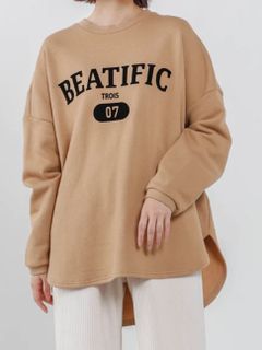裏起毛ロゴプリントプルオーバー キャメル
