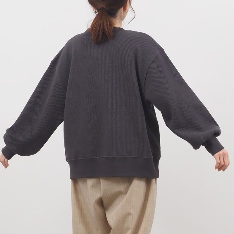 スーパーストレッチベアワッフル BRUSSELS プリントPO グレージュxネイビー