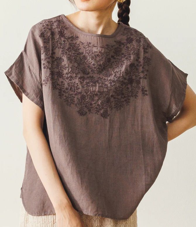 刺繍ブラウス グレー