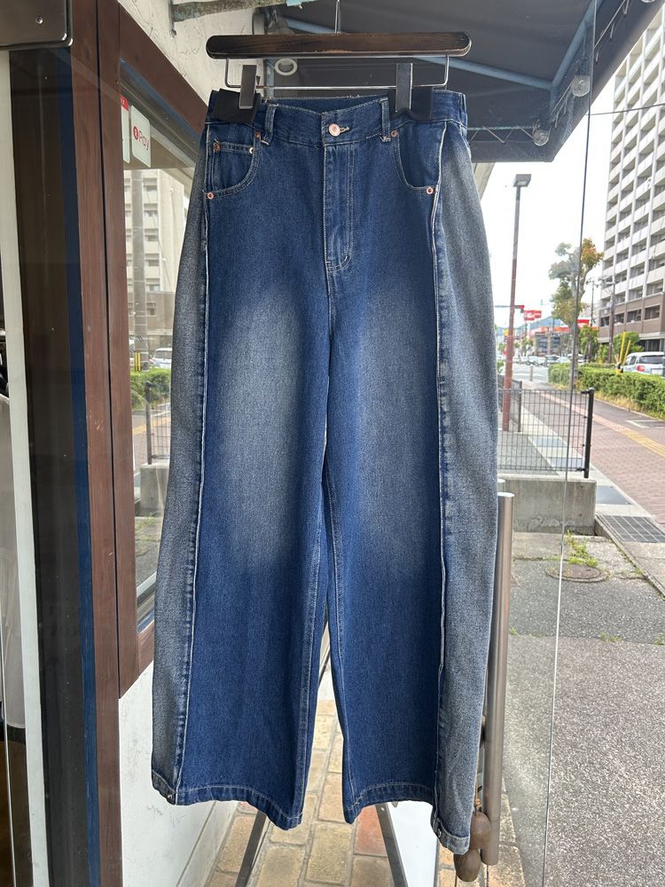 DENIM SIDE-TUCK PANTS インディゴブルー