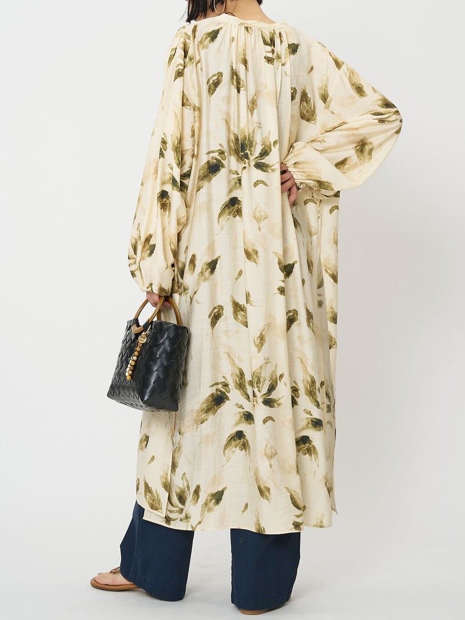 [5961-021KK] フラワープリントシャツOP アイボリー