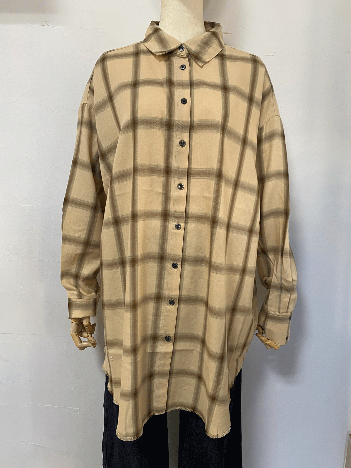 先染め チェックオーバーシャツ  ベージュ