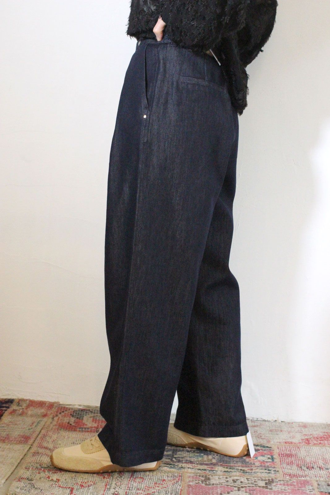 [3856-472BT] ハイウエストデニムPT ネイビー