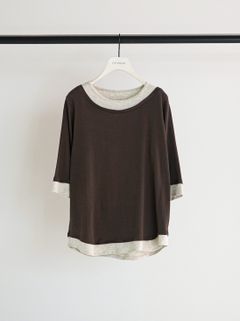 [8261-108KK] 配色テレコハーフスリーブPO ブラウン