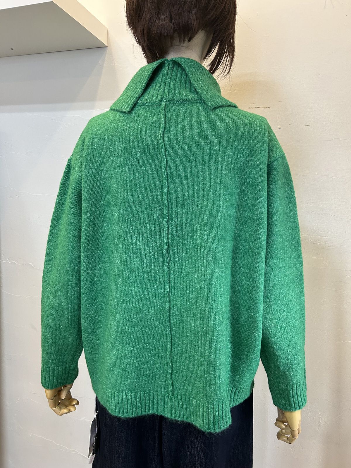 スリットタートルカラーニット グリーン