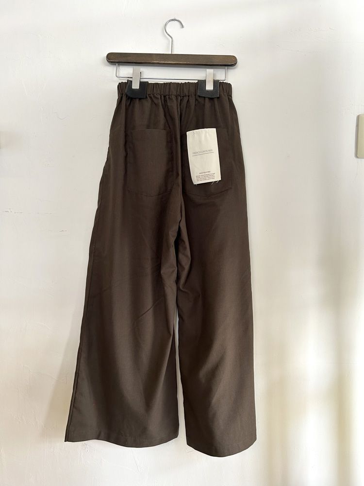 フレンチリネンワイドパンツ カーキブラウン