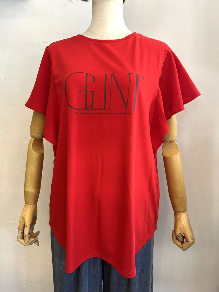 フリルスリーブロゴTシャツ レッド
