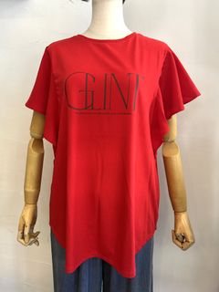 フリルスリーブロゴTシャツ レッド