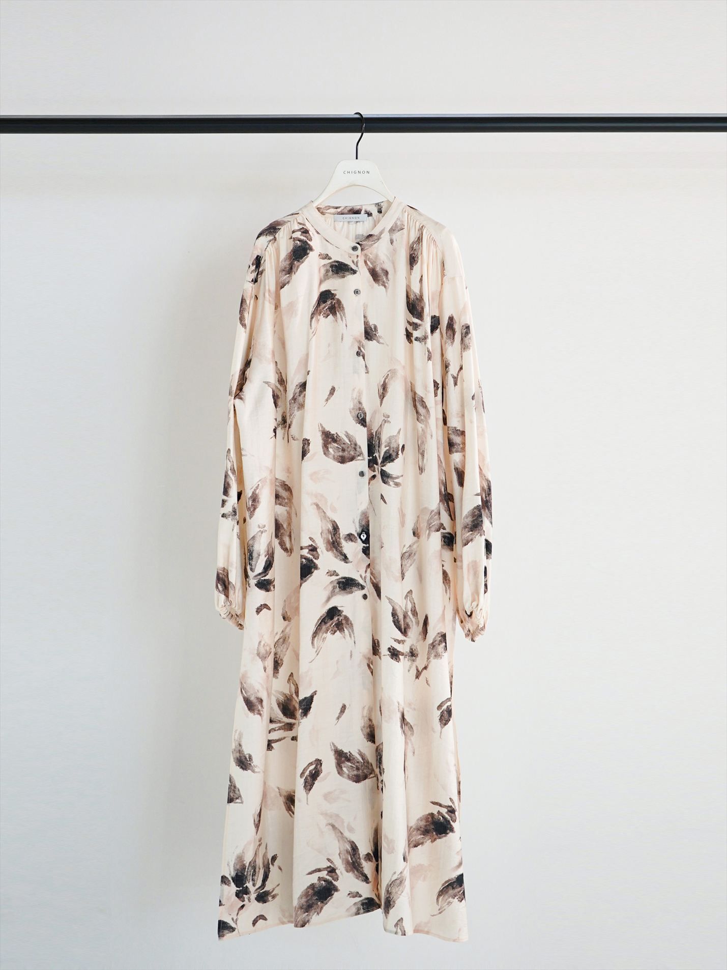 [5961-021KK] フラワープリントシャツOP アイボリー