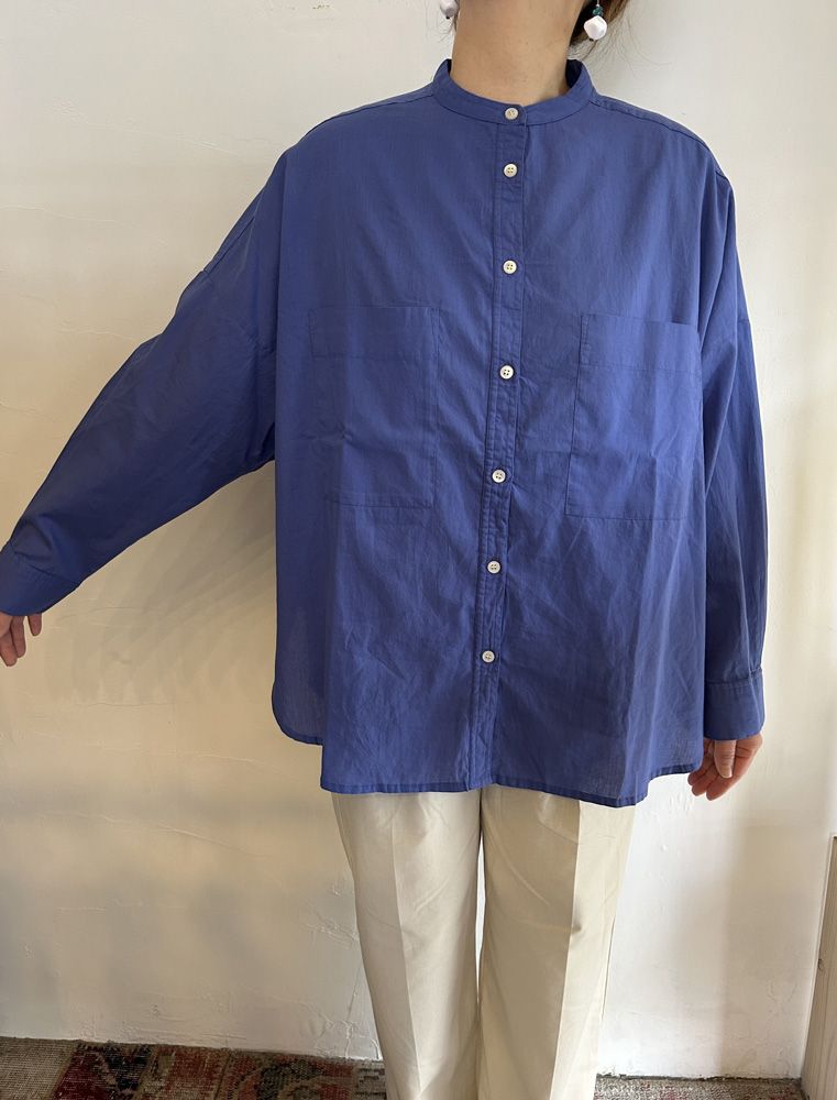 キャンブリックボイル 無地 バンドカラーシャツ パールピンク