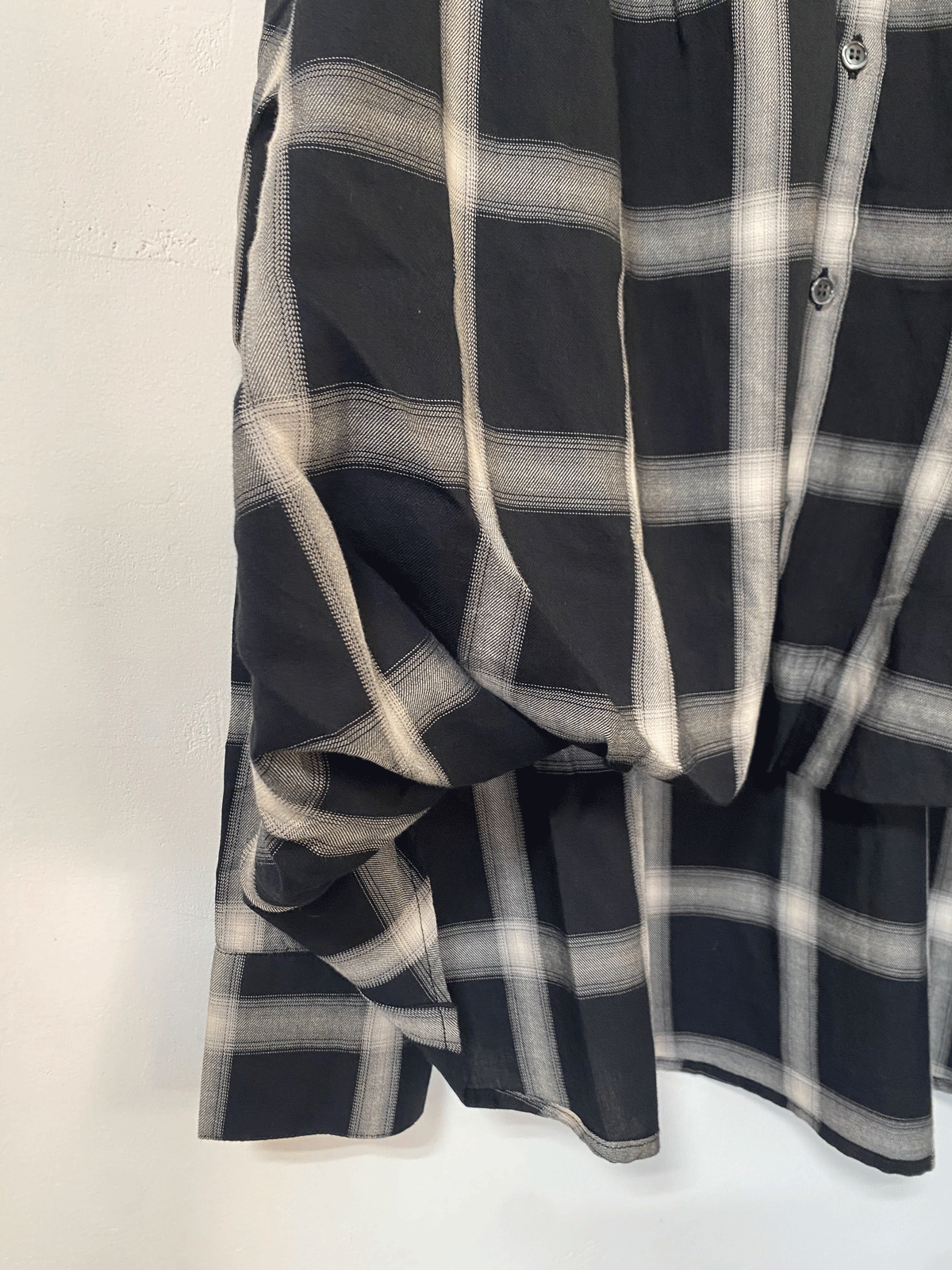 先染め チェックフロントインシャツ ブラック