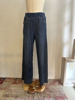 接触冷感リブワイドデニム ブルー