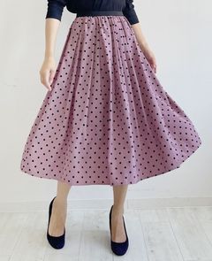 神戸・山の手スカート フロッキードットスモーキーピンク ミモレ