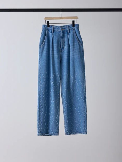 LASER CUT WIDE DENIM ブルー