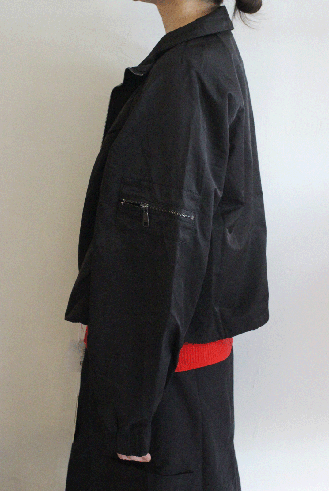 ラグランシャーリングジップショートブルゾン ブラック