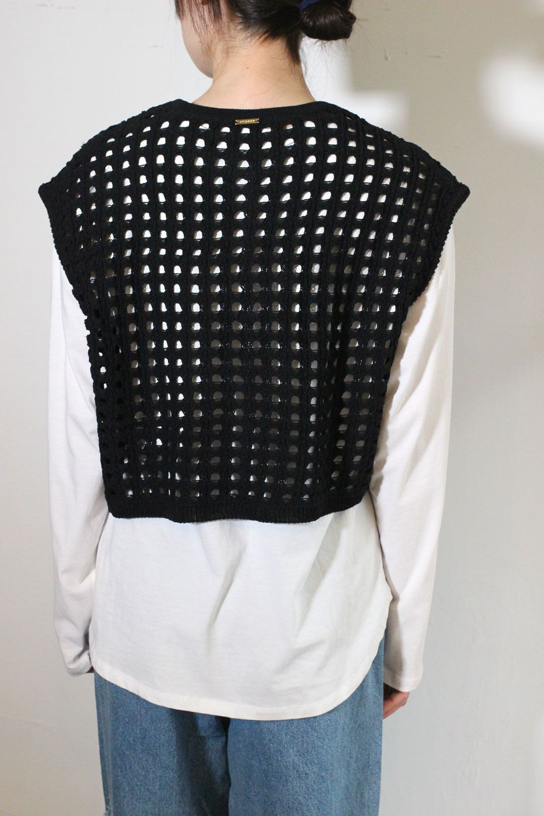 [9561-098DP] メッシュボックスニットベスト ブラック