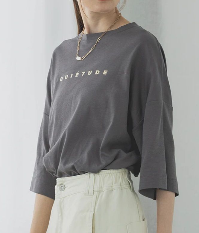 ロゴプリントワイドショートTシャツ グレー