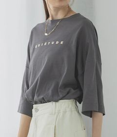 ロゴプリントワイドショートTシャツ グレー