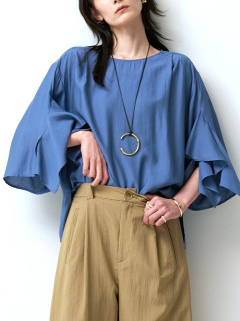 [1863-601KK] フレアスリーブブラウス ブルー