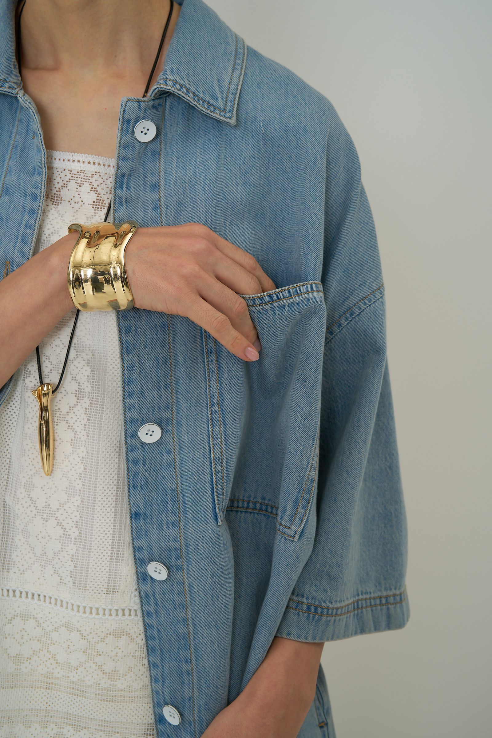 [4861-041BT] ハーフスリーブデニムJK ライトブルー