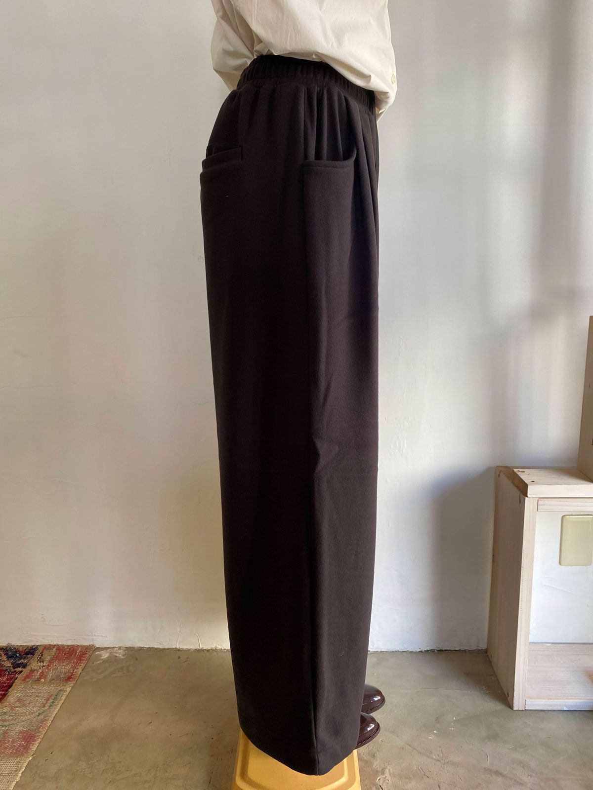ベロアボンディング スウェットワイドパンツ ブラック