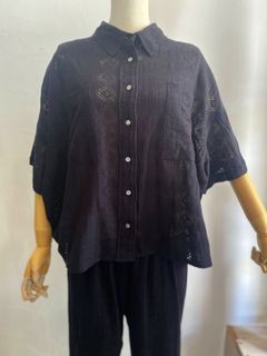 LACE SHORT-SLEEVE SHIRT ブラック