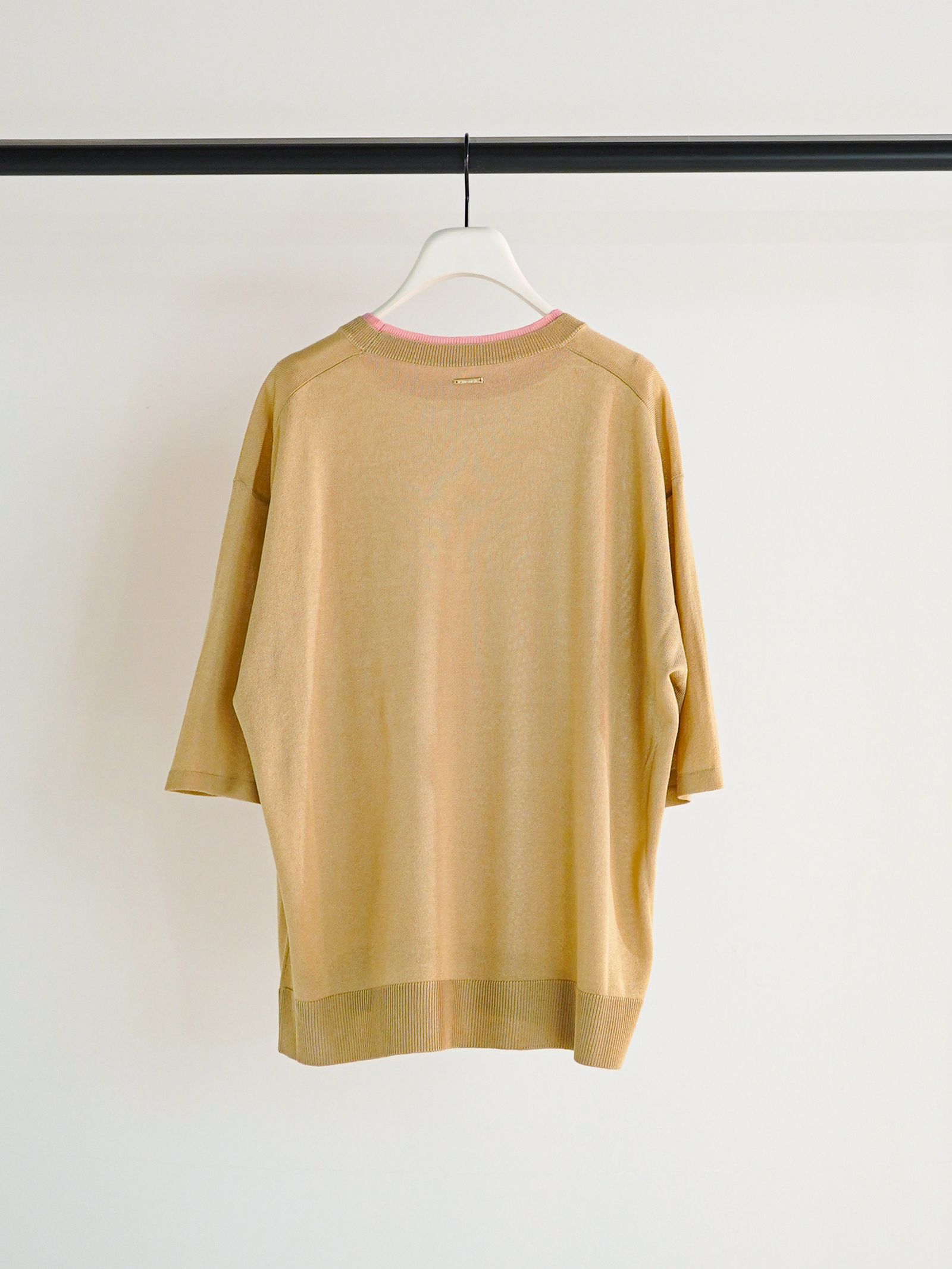 [9261-087GS] 衿配色ハーフスリーブニット ベージュ