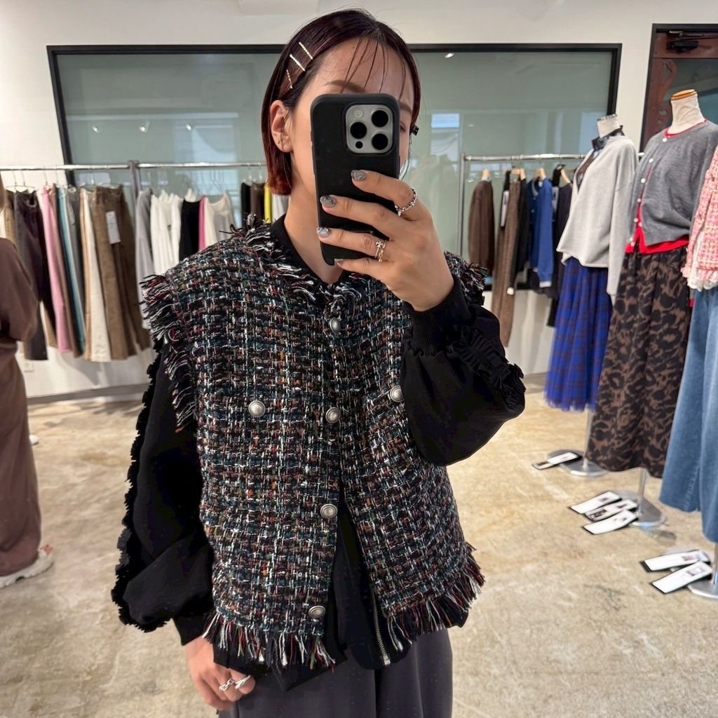 ファンシーツイードジレ ブラック