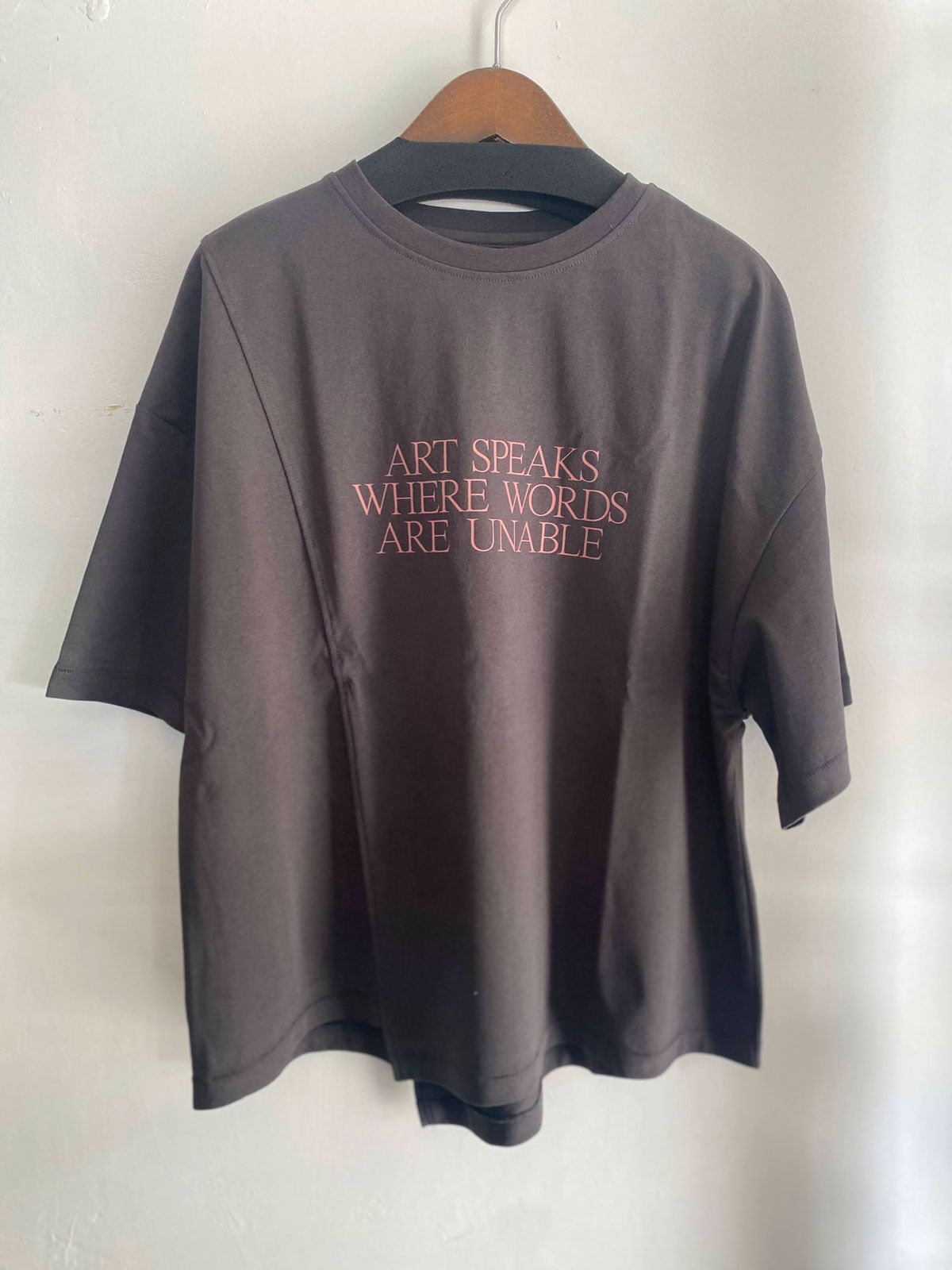 USAコットン アシメロゴTシャツ チャコール