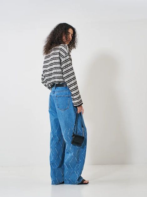 LASER CUT WIDE DENIM ブルー