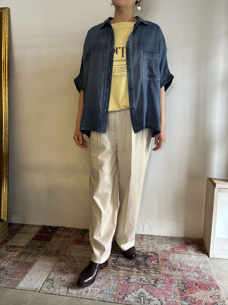 シアーデニムショートスリーブシャツ ライトインディゴブルー