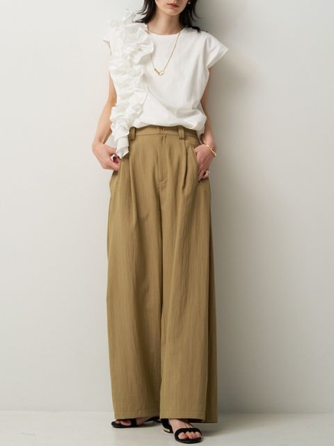 [3963-634MK] サイドタックワイドPT ベージュ