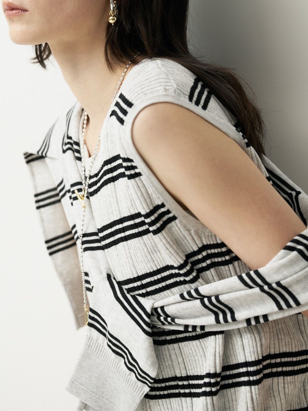 [9263-695GS] ランダムリブニットタンク グレーミックス