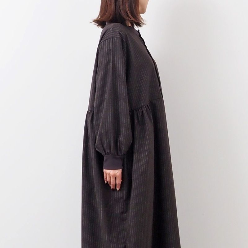 トロストライプ ロングスリーブ ベルワンピース ブラウン