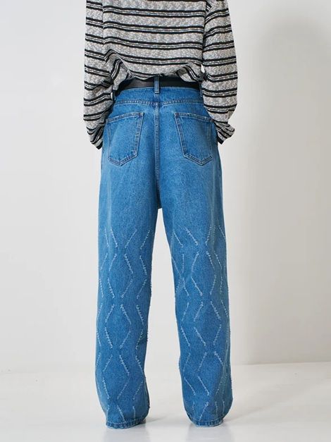 LASER CUT WIDE DENIM ブルー