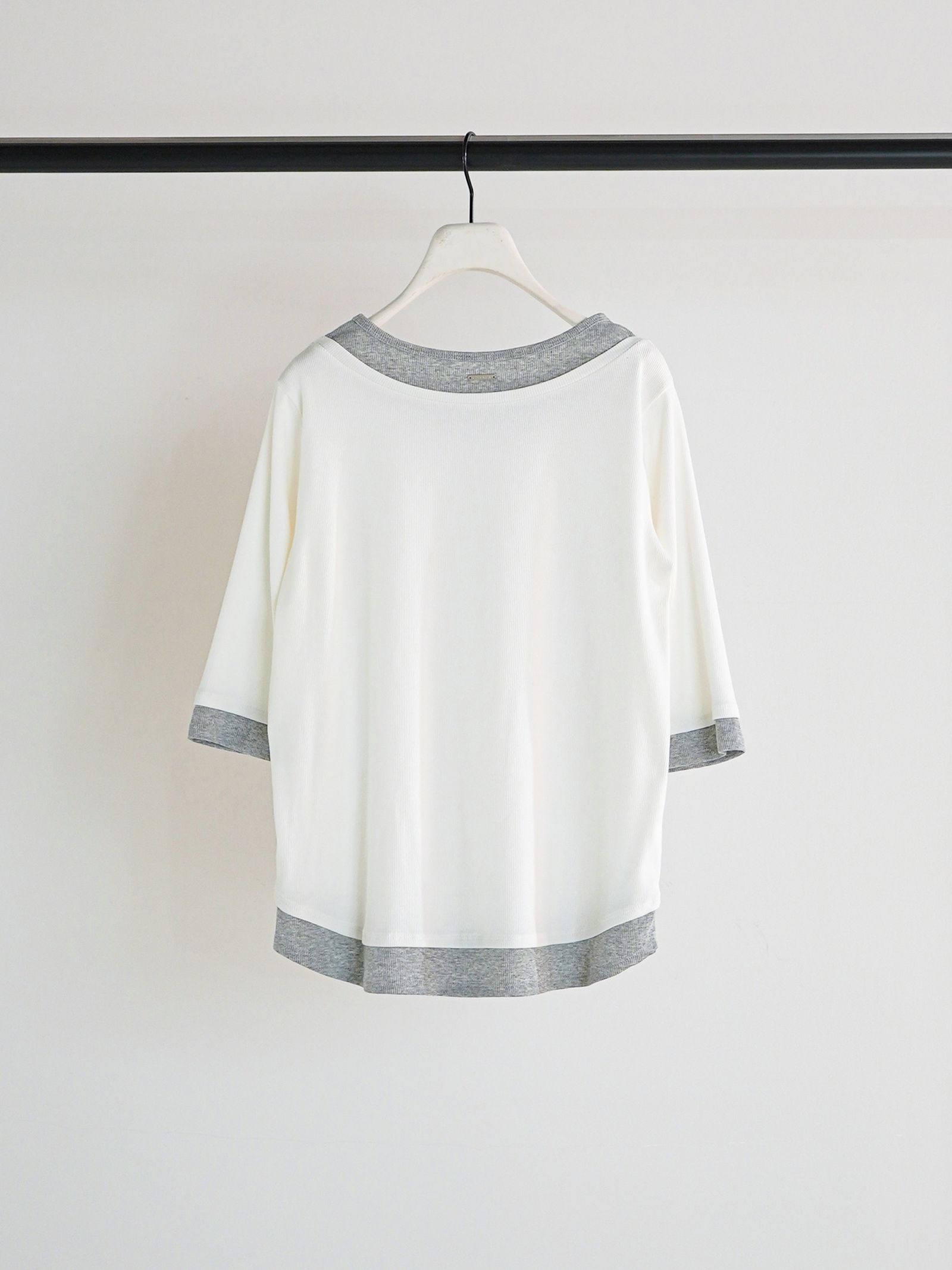 [8261-108KK] 配色テレコハーフスリーブPO オフホワイト