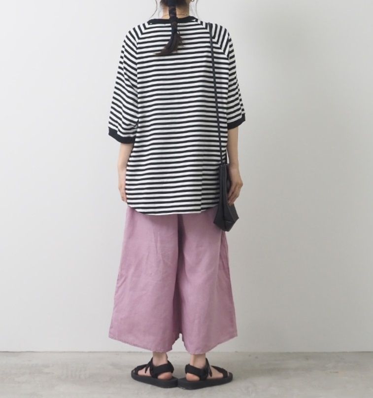 天竺ボーダーLACHANCE Tシャツ ブルーグレー