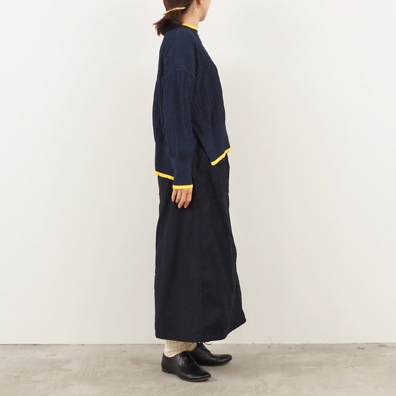 ワイドリブバイカラーコモドニット ブラックxミント