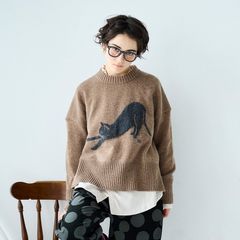 伸び猫コモドニット ブラウンxチャコール