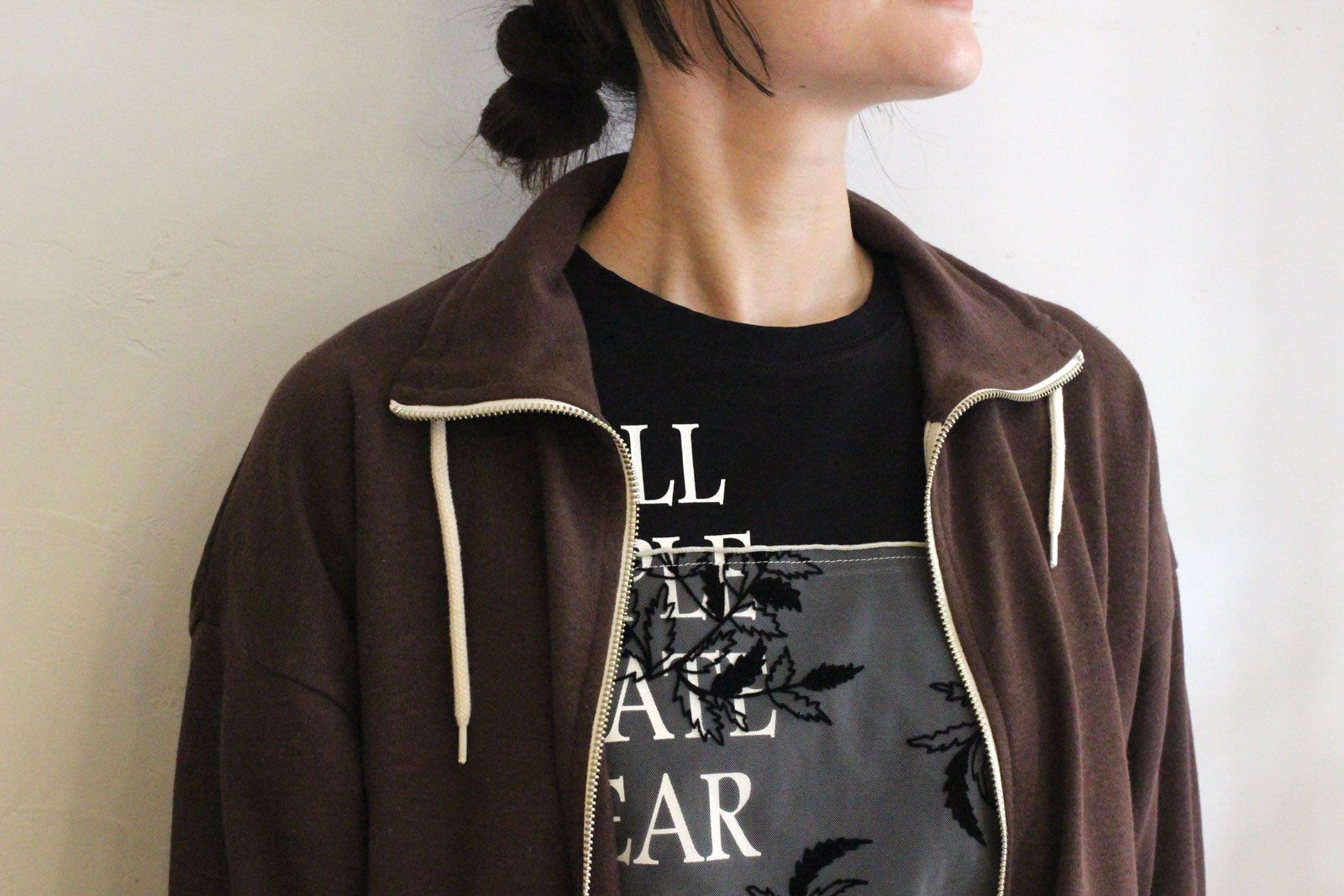 ガーゼフリースジップアップブルゾン ブラウン