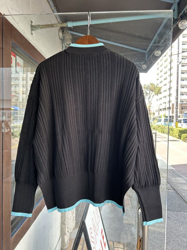 ワイドリブバイカラーコモドニット ブラックxミント