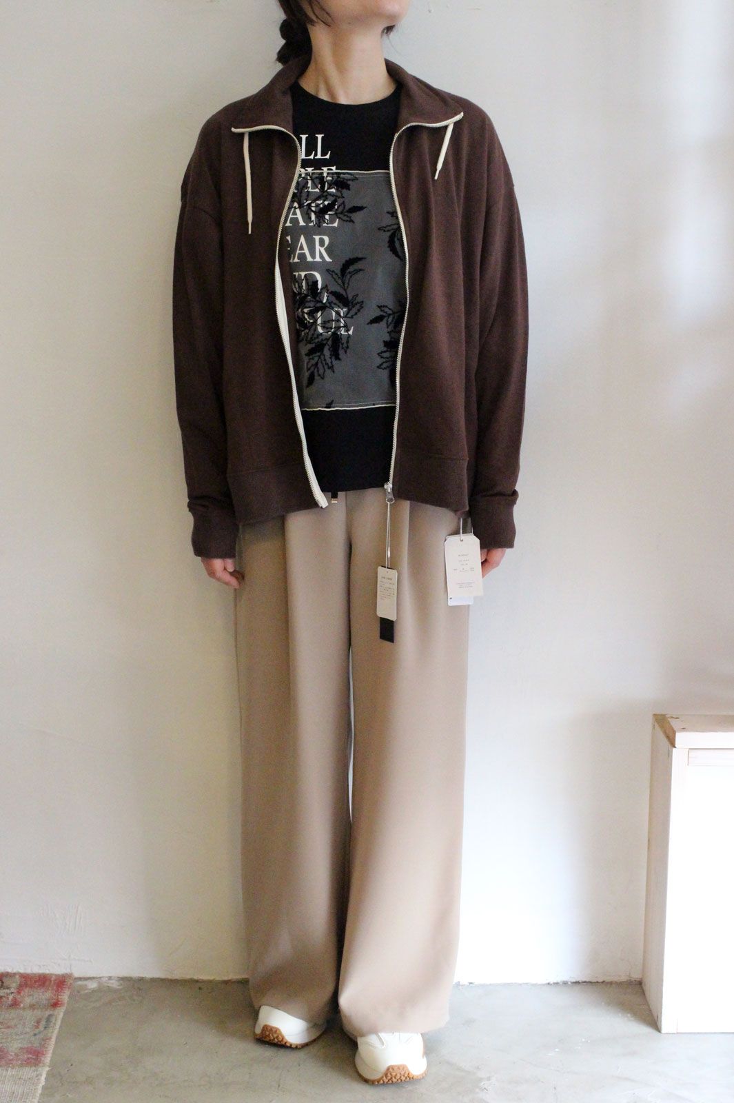 ガーゼフリースジップアップブルゾン ブラウン