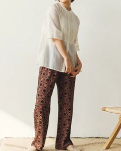 プリントストレートパンツ ブラウン