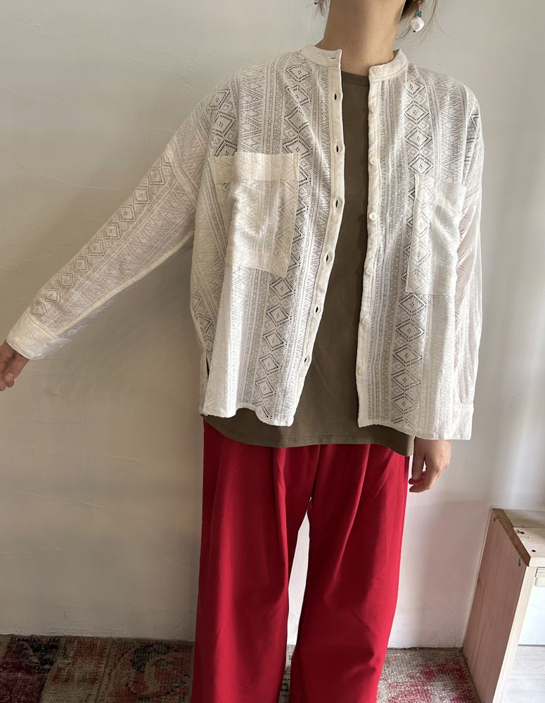 レース長袖シャツ ブラック