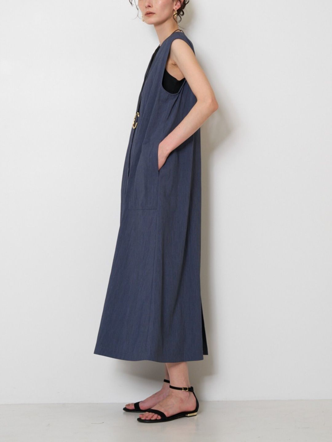 [5963-633MK] デザインPKロングOP ブラック