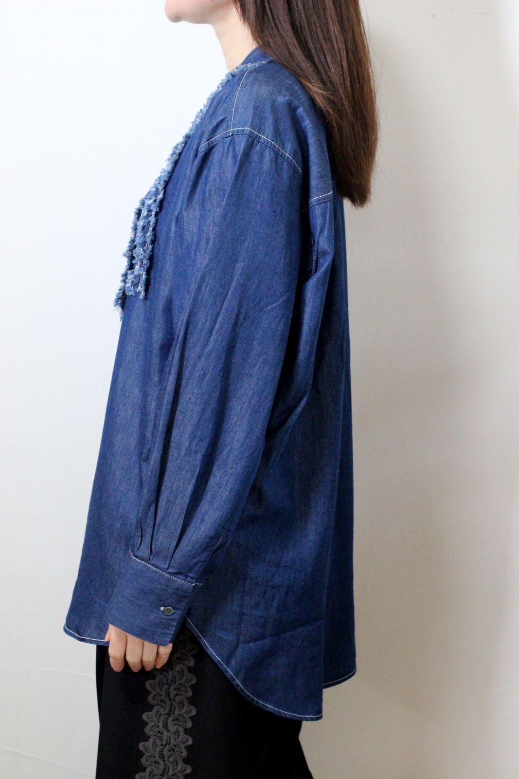スラブ/デニム フリルシャツ インディゴ