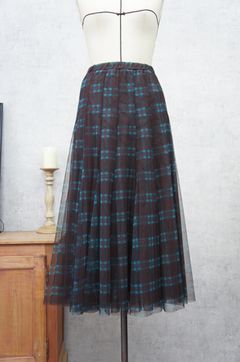 チェックチュールスカート ブラウン