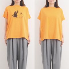 ナチュラルソフト天竺 まねき猫PTコンフィーシャツ オレンジブラック