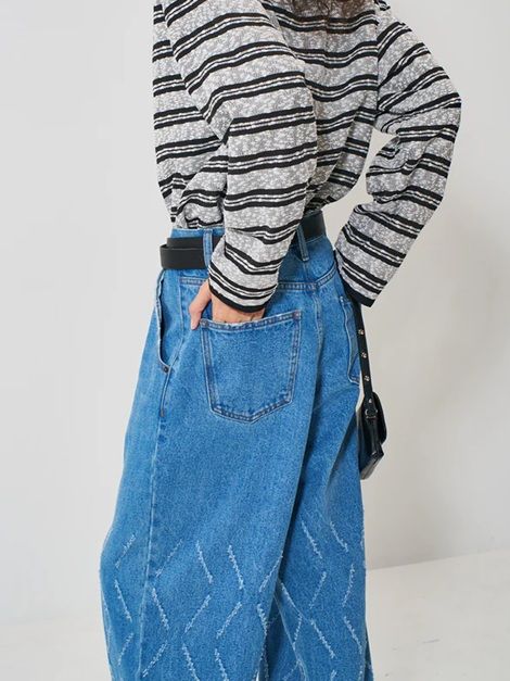 LASER CUT WIDE DENIM ブルー